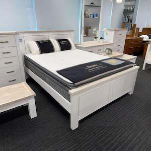 Queen Beds: Aurora Solid Wood Queen Bed Frame - White