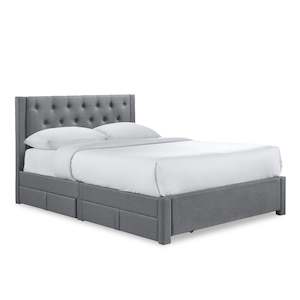 Thornton Queen Fabric Bed Frame with 4 Drawers - Light Grey