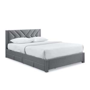 Haydon Queen Fabric Bed Frame with 4 Drawers - Light Grey