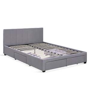 Charlotte Queen Bed Frame with 4 Drawers - Light Grey