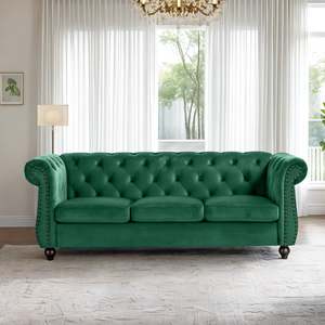 Emily Velvet 3 Seater Sofa - Green