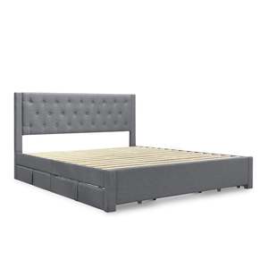 Thornton Super King Fabric Bed Frame with 4 Drawers - Light Grey