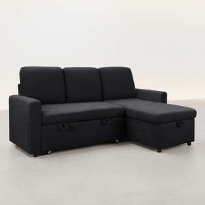 Amy 3 Seater Sofa Bed with Storage - Black