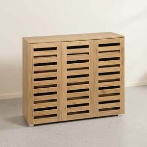 Products: Loma 3 Door Shoe Cabinet Storage Rack - Dark Oak