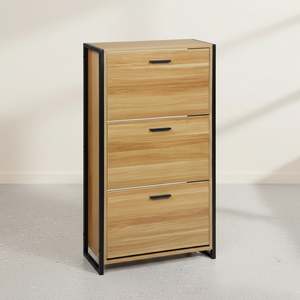 Vard 3 Drawer Shoe Cabinet Storage Rack - Light Teak