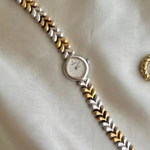Bridal Watches: Seiko Silver Tear Drop Watch with Two-Tone Leaf-Link Bracelet