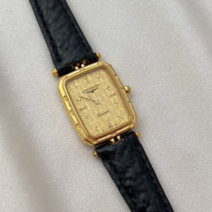 Birth Year Watches 1986: Longines Gold Toned Rectangular Womans Watch with Intricate Details