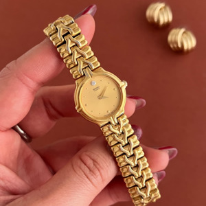 Birth Year Watches 1992: Seiko Woman's Watch Gold with Chevron Pattern Bracelet