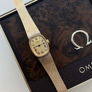 Omega Ladies Watches: Omega 14k Gold Filled Women's Watch with Roman Dial and Mesh Bracelet