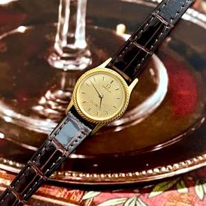 Leather Strap: Omega De Ville Gold Tone Wreath Bezel Women's Watch