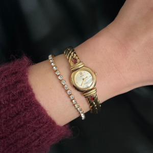 Seiko Exceline Gold Tone Red Accent Women's Watch