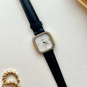 Omega De Ville Cushion Case with Twisted Gold Column Bezel Womens Watch