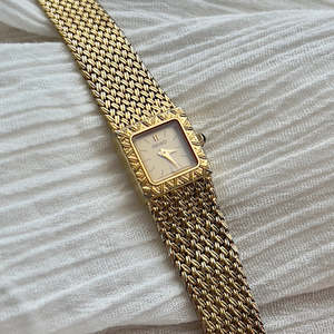 Bridal Watches: Seiko Mini Square Gold Tone Patterned Bracelet Women's Watch