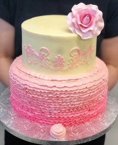 Ombre Pink Frills with Stencil and Gumpaste Rose - The Girl on the Swing