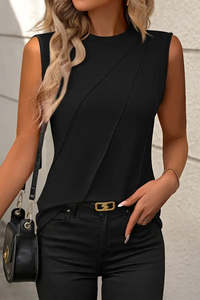 Amberley1971: Black Crew Neck Pleated Tank Top