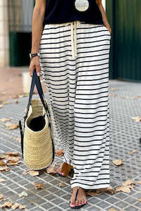 Amberley1971: White Drawstring Striped Wide Leg Pants