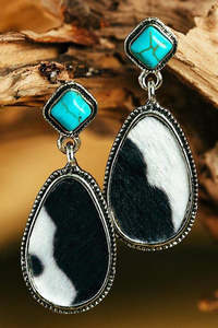 Amberley1971: Black Cow Print Turquoise Drop Earrings