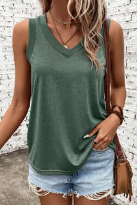 Amberley1971: Mist Green Ribbed V Neck Tank