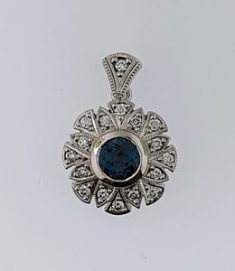 London Blue Topaz & Diamond 9ct White Gold Pendant