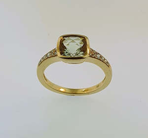 Rings: Green Amethyst & Diamond 9ct Gold Ring