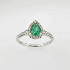Rings: Emerald & Diamond 9ct White Gold Ring
