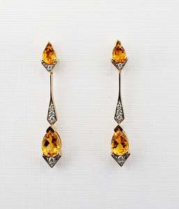 Citrine & Diamond 9ct Yellow Gold Earrings