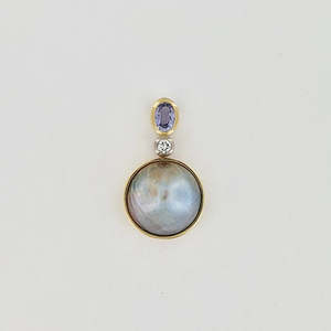 Freshwater Pearl, Diamond & Purple Sapphire 18ct Gold & Platinum Pendant