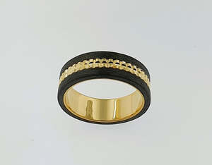 9ct Yellow Gold & Carbon Fibre Ring