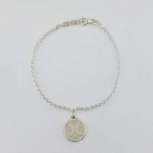Hockey Sterling Silver Crossed Stocks Disc Bracelet