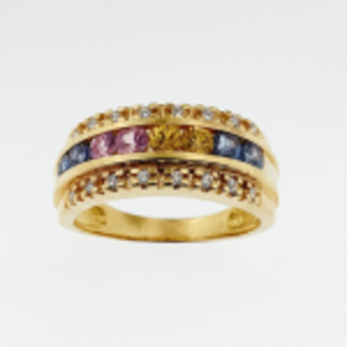 Multi-Coloured Sapphire & Diamond 9ct Yellow Gold Ring