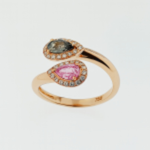 Rings: Pink & Green Sapphire & Diamond 18ct Rose Gold Ring
