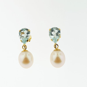 Blue Topaz & Freshwater Pearl 9ct Yellow Gold Earrings