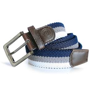 Belts: Navy, Grey and White Striped Woven Belt