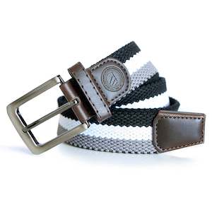 Belts: Grey, White and Black Striped Woven Belt