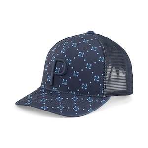 Hats: Puma Rochester Navy P Trucker Cap