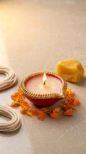 Handcrafted Red & Gold Diwali Clay Diyas (Pack of 9)