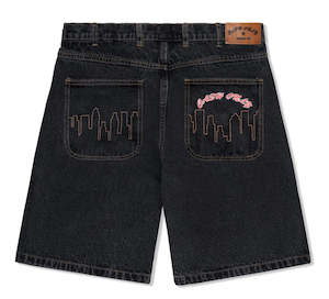 Mens Shorts: Cash Only Logo Denim Shorts / Washed Black
