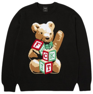 Hoodies Crew Sweatshirts: Huf Gift Bear Intarsia Sweater / Black