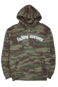 Hoodies Crew Sweatshirts: Fucking Awesome Black Letter Zip Up Hoodie / Camo
