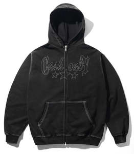 Cash Only Strip Zip Thru Hoodie / Washed Black