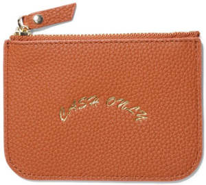 Cash Only: Cash Only Leather Zip Wallet / Tan