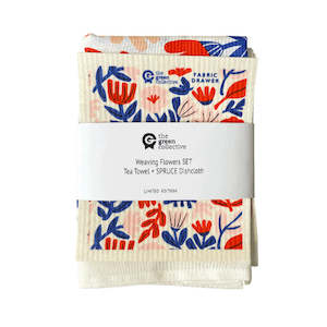 Tea Towels Linen Mix: Weaving Flowers SET (Tea towel + Dishcloth)