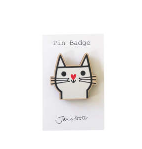 Cat Brooch - Wooden Pin