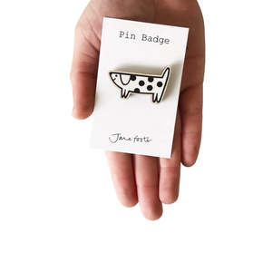 Pins Brooches: Miniature Spotty Dog - Wooden Pin