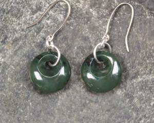 Earrings: NZ Greenstone XSmall Porowhita Earrings (BM438) Kawakawa Pounamu