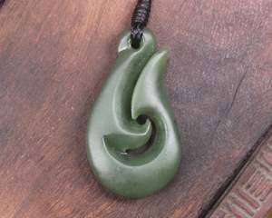 NZ Greenstone Small Hei Matau Pendant (BN909) Hapopo Pounamu