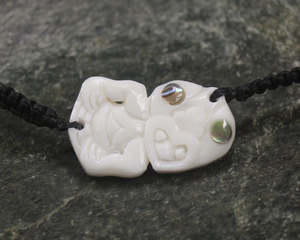 Bone Carvings Nz: Bone Adjustable Cord Tiki Bracelet (BM785)