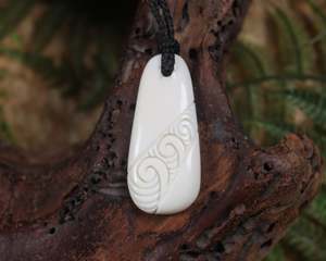 NZ Bone Small Roimata with Koru Pendant (AW530)