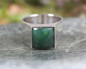 Rings: NZ Greenstone Faceted Sterling Silver Ring S13 (AZ227) Kawakawa Pounamu