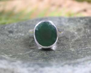 NZ Greenstone Faceted Sterling Silver Ring S9 (AW729) Hapopo Pounamu